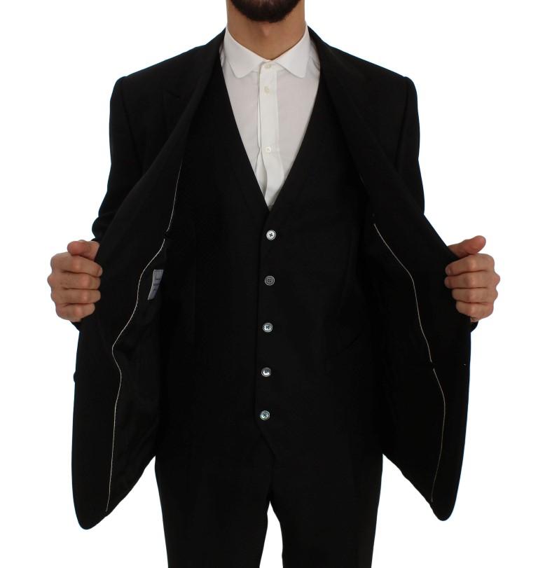 Black Wool Silk Slim Fit 3 Piece Suit