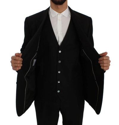 Black Wool Silk Slim Fit 3 Piece Suit