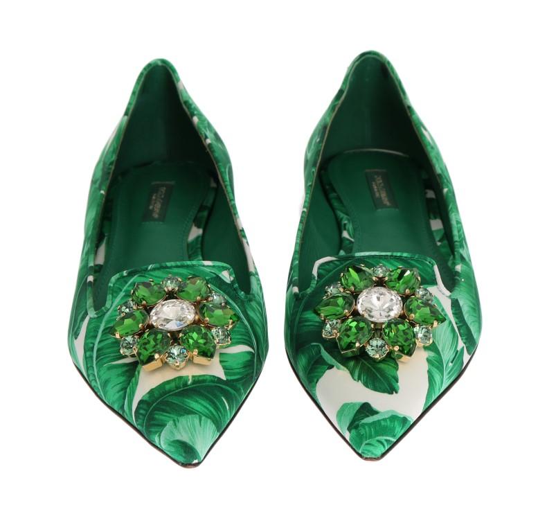 Green Banana Leafs Crystal Flats Ballet Shoes