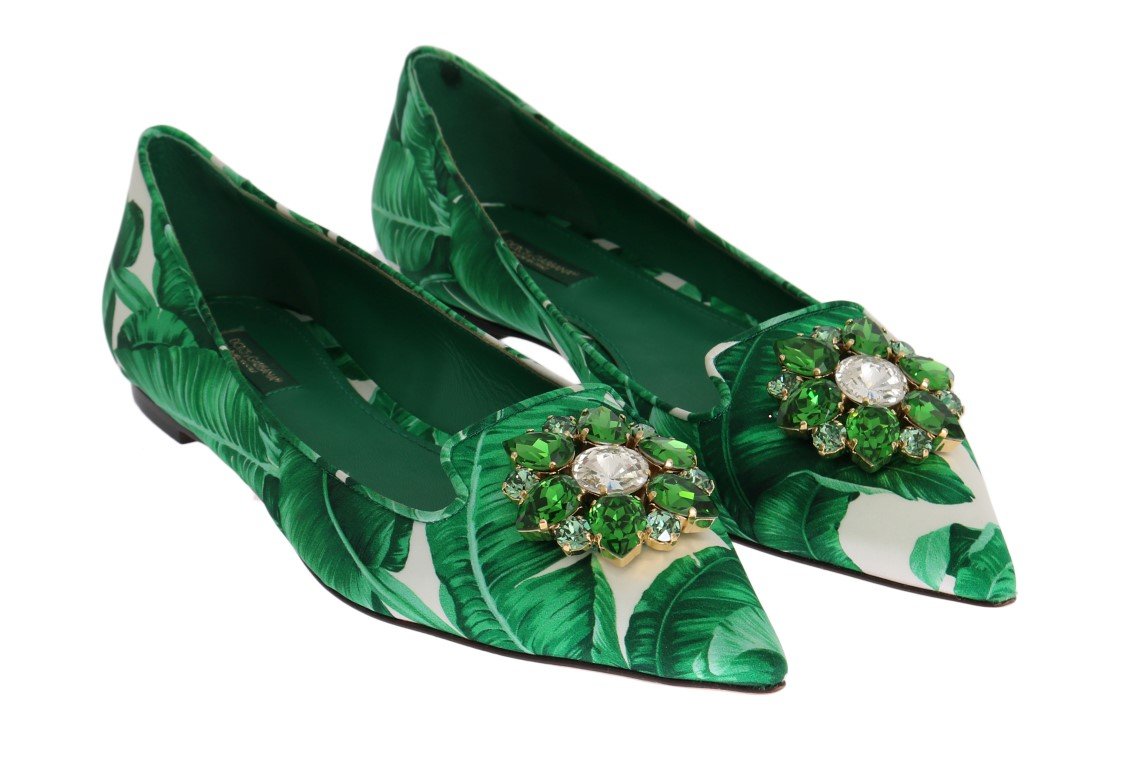 Green Banana Leafs Crystal Flats Ballet Shoes