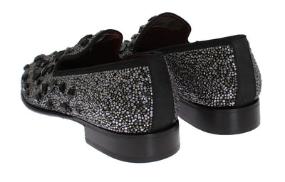 Black Suede Crystal Strass Loafers