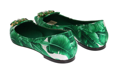 Green Banana Leafs Crystal Flats Ballet Shoes