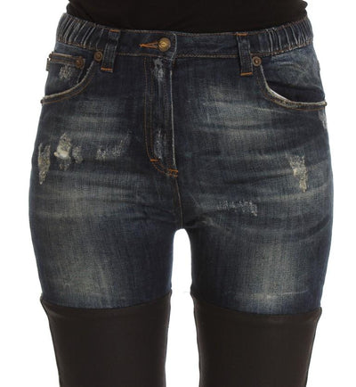 Blue Cotton Slim Fit High Waist Jeans