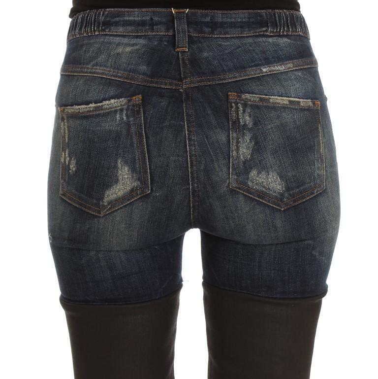 Blue Cotton Slim Fit High Waist Jeans