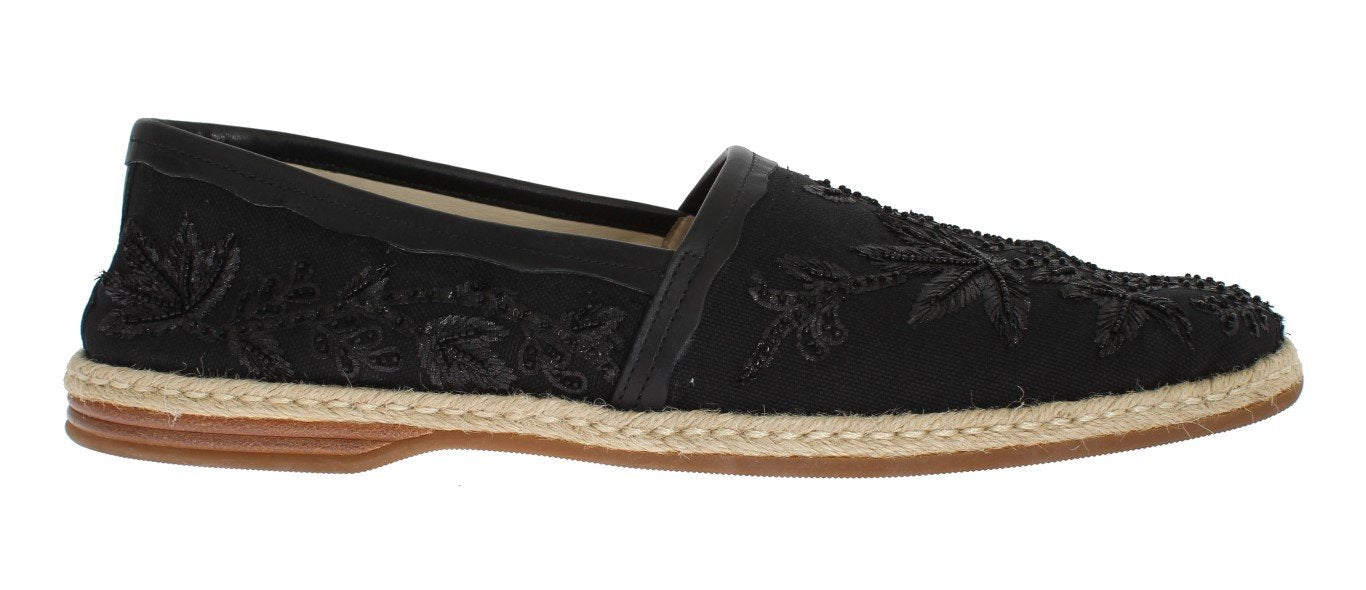 Black Beaded Sequin Floral Loafers
