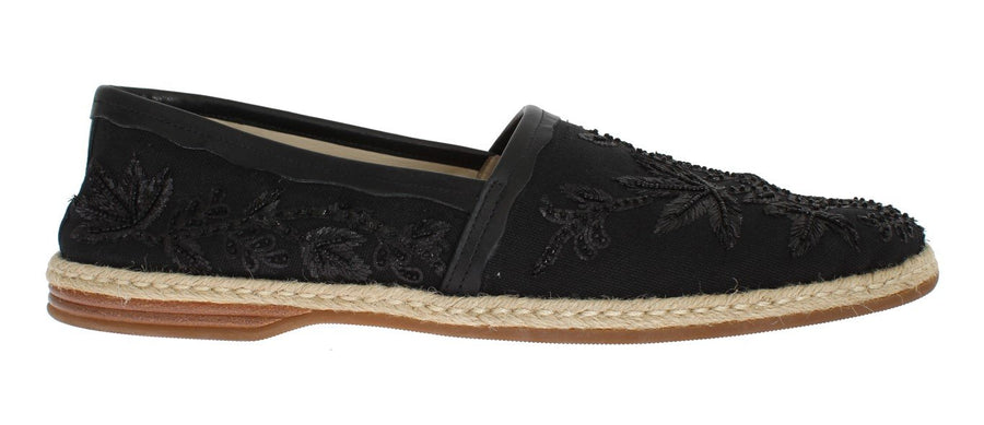 Black Beaded Sequin Floral Loafers