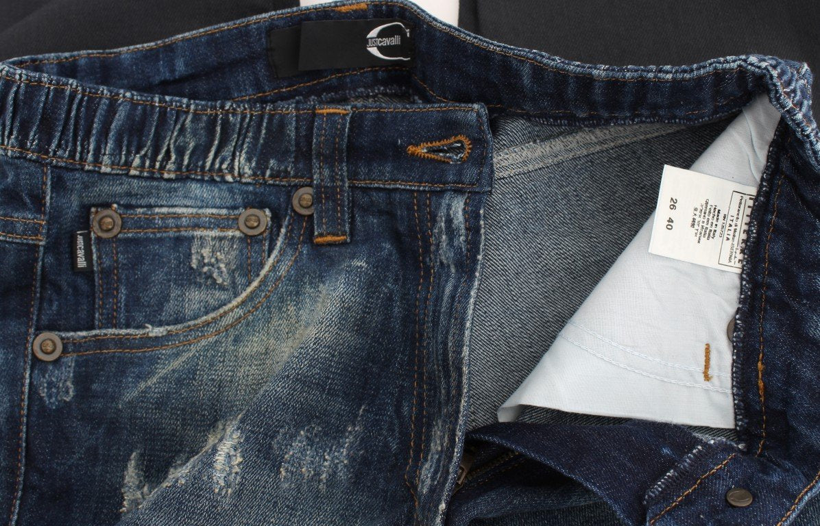 Blue Cotton Slim Fit High Waist Jeans