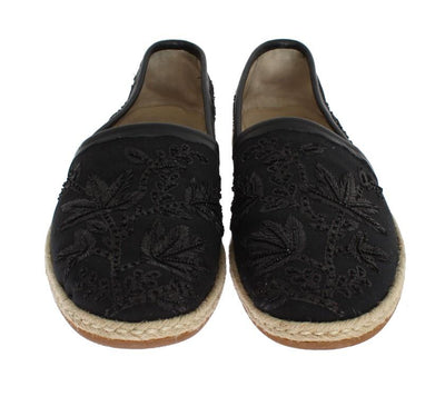 Black Beaded Sequin Floral Loafers