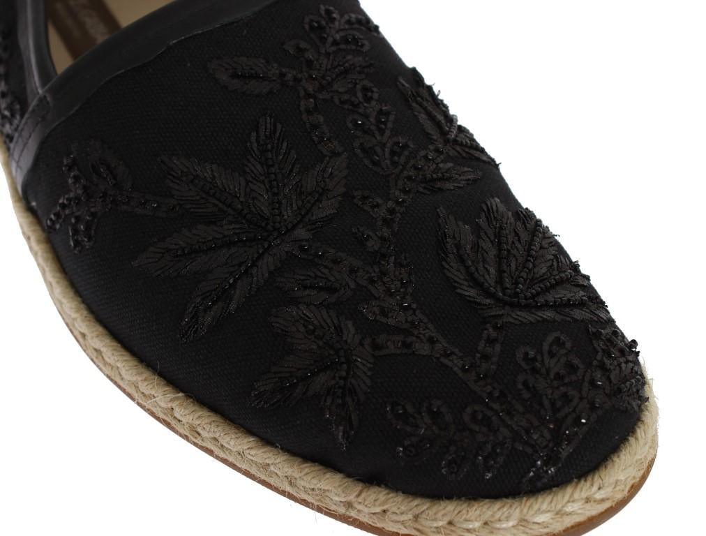 Black Beaded Sequin Floral Loafers