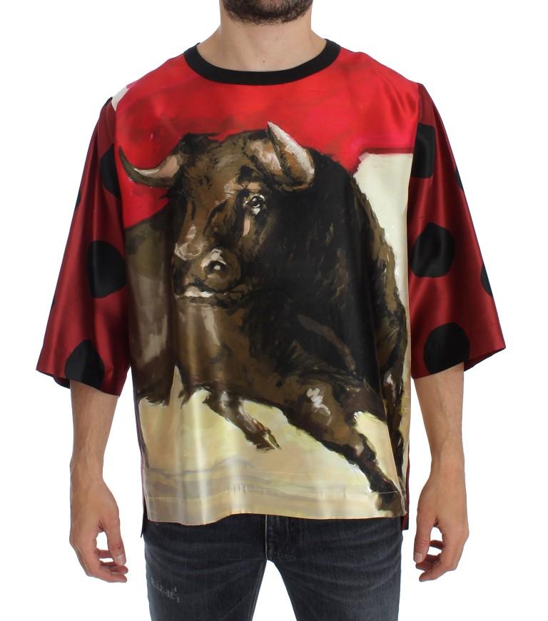 Bull Torero Red Silk Crewneck T-shirt