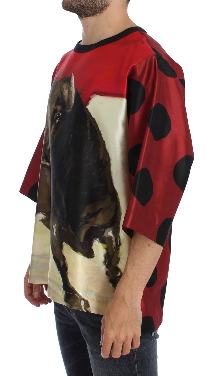 Bull Torero Red Silk Crewneck T-shirt
