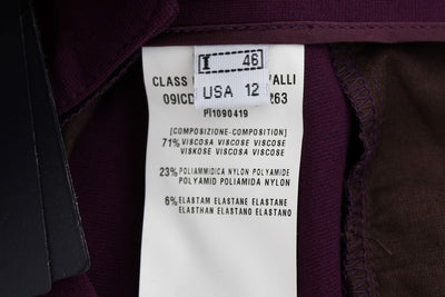 Purple Viscose Blend Slim Fit Dress Pants