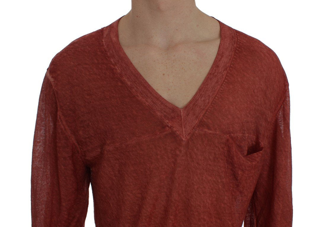 Red V-neck Pullover Linen Sweater