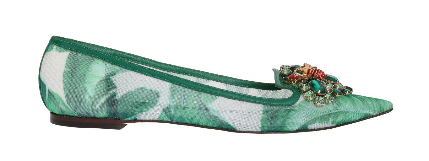 Green Banana Leafs Crystal Flats Ballet Shoes