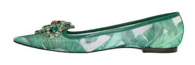 Green Banana Leafs Crystal Flats Ballet Shoes
