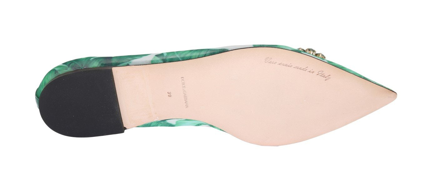 Green Banana Leafs Crystal Flats Ballet Shoes