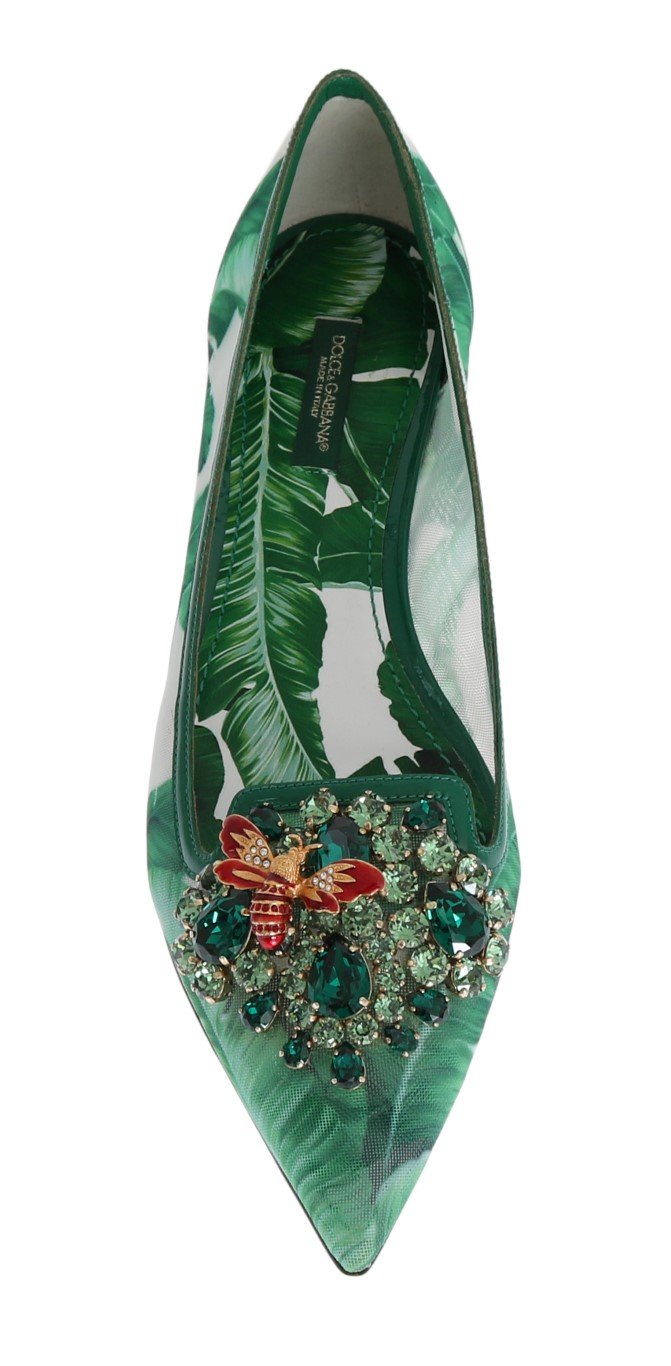 Green Banana Leafs Crystal Flats Ballet Shoes