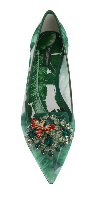 Green Banana Leafs Crystal Flats Ballet Shoes