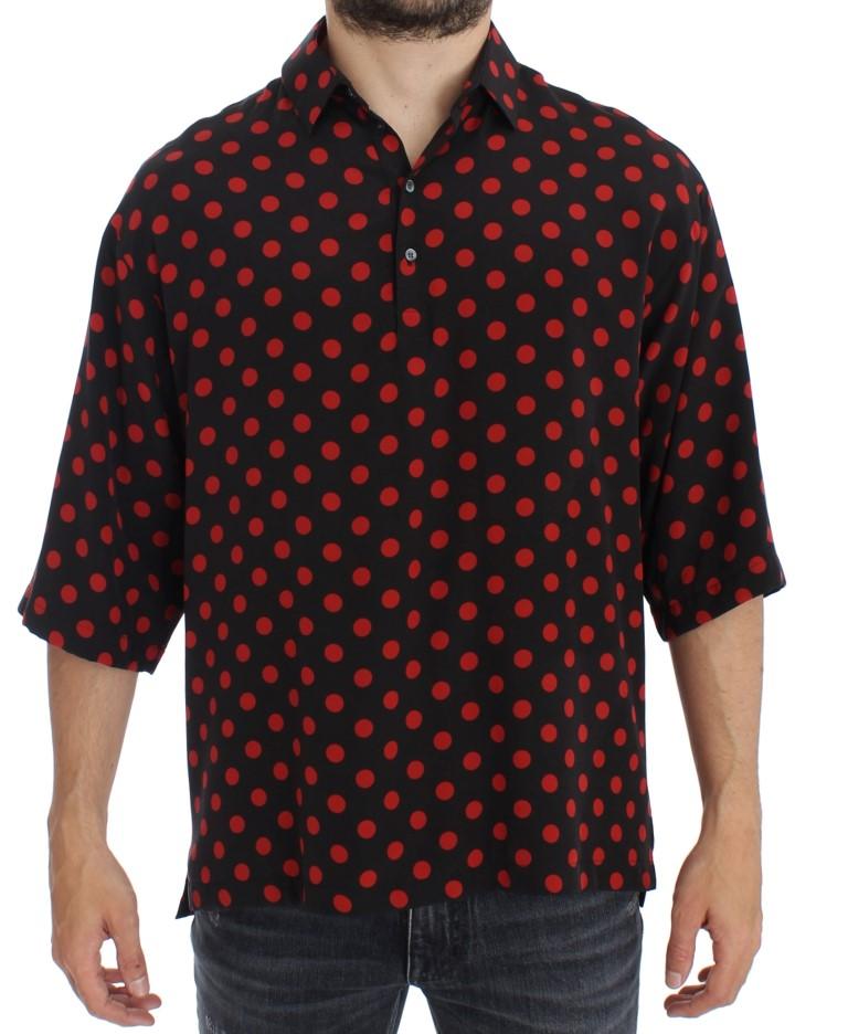 Black Red Polka Silk Polo T-shirt