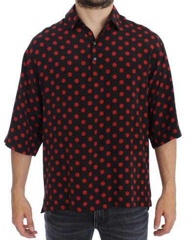 Black Red Polka Silk Polo T-shirt