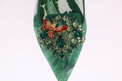 Green Banana Leafs Crystal Flats Ballet Shoes