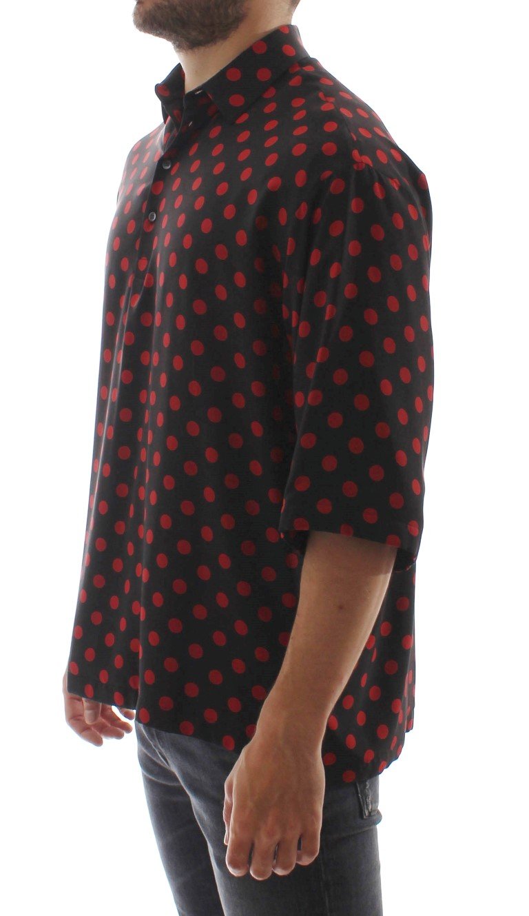 Black Red Polka Silk Polo T-shirt