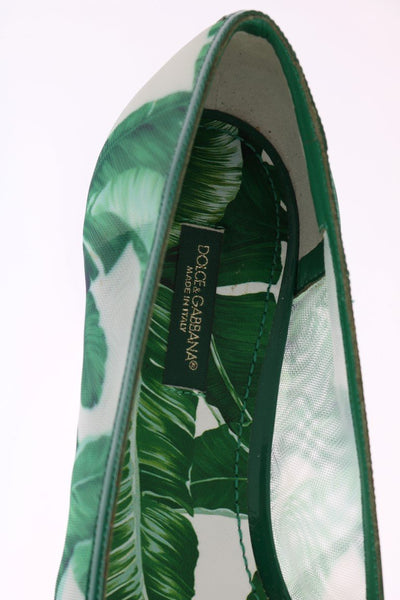 Green Banana Leafs Crystal Flats Ballet Shoes