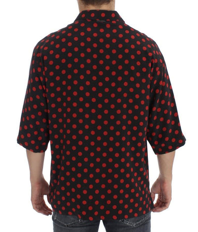 Black Red Polka Silk Polo T-shirt