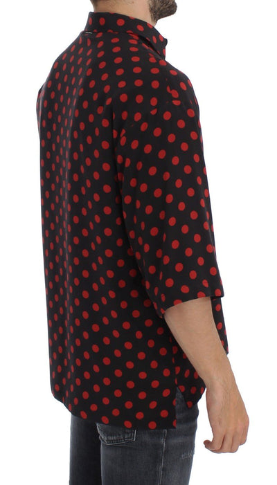 Black Red Polka Silk Polo T-shirt