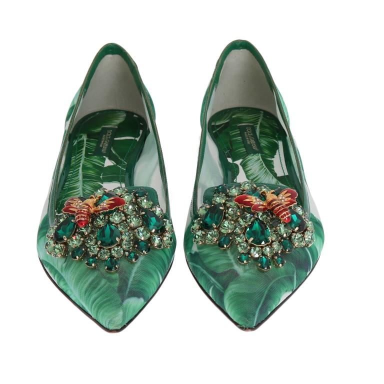 Green Banana Leafs Crystal Flats Ballet Shoes