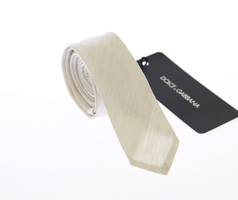 White Silk Pattern Slim Neck Tie