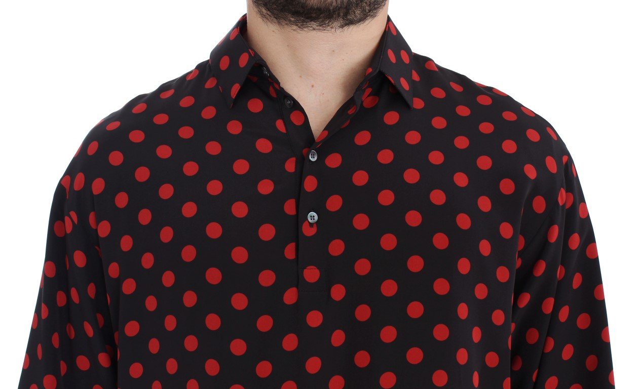 Black Red Polka Silk Polo T-shirt