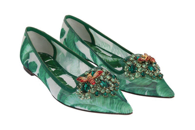 Green Banana Leafs Crystal Flats Ballet Shoes