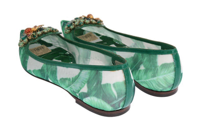Green Banana Leafs Crystal Flats Ballet Shoes