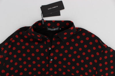 Black Red Polka Silk Polo T-shirt