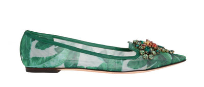 Green Banana Leafs Crystal Flats Shoes