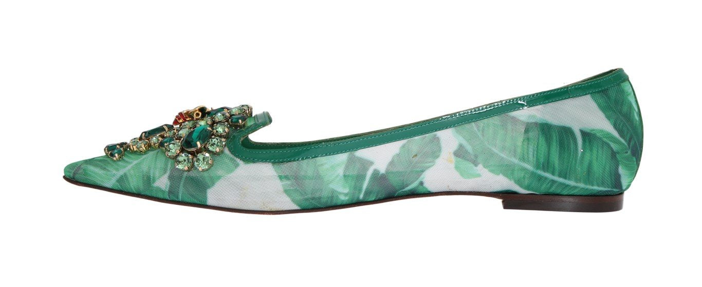 Green Banana Leafs Crystal Flats Shoes