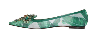 Green Banana Leafs Crystal Flats Shoes