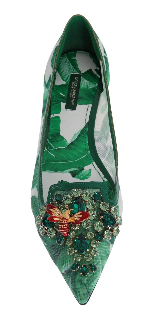 Green Banana Leafs Crystal Flats Shoes