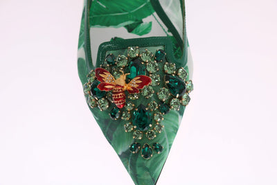 Green Banana Leafs Crystal Flats Shoes