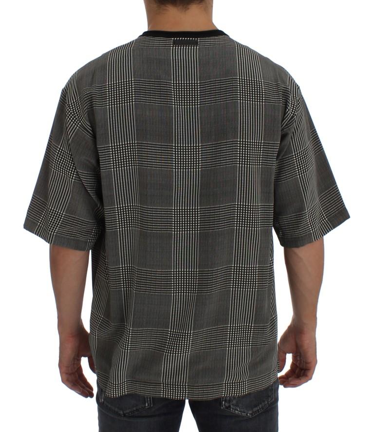 Gray Checkered Silk Crewneck T-shirt
