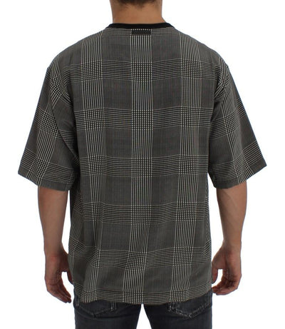 Gray Checkered Silk Crewneck T-shirt