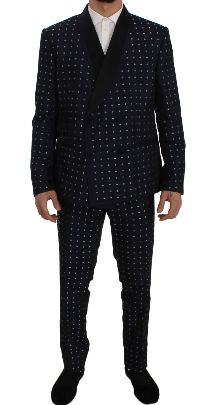 Blue Silk Fantasy Slim Fit 3 Piece Suit