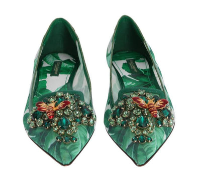 Green Banana Leafs Crystal Flats Shoes