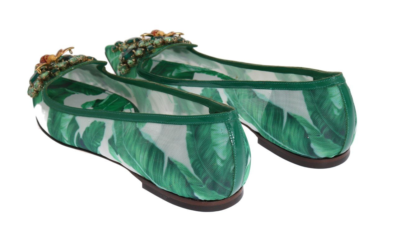 Green Banana Leafs Crystal Flats Shoes