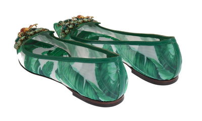 Green Banana Leafs Crystal Flats Shoes