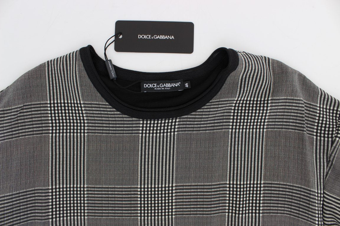 Gray Checkered Silk Crewneck T-shirt