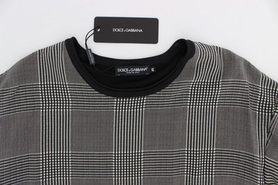 Gray Checkered Silk Crewneck T-shirt