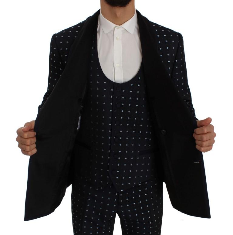 Blue Silk Fantasy Slim Fit 3 Piece Suit