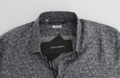 Blue Gray Floral Slim Fit GOLD Shirt